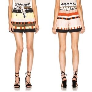 Apiece Apart Baja Stripe Linen High Rise Bow Shorts Size 8 Vacation Colorful